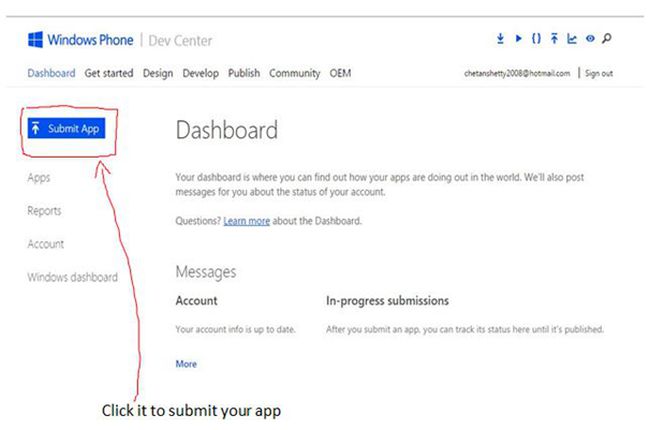 submit App option in Windows phone